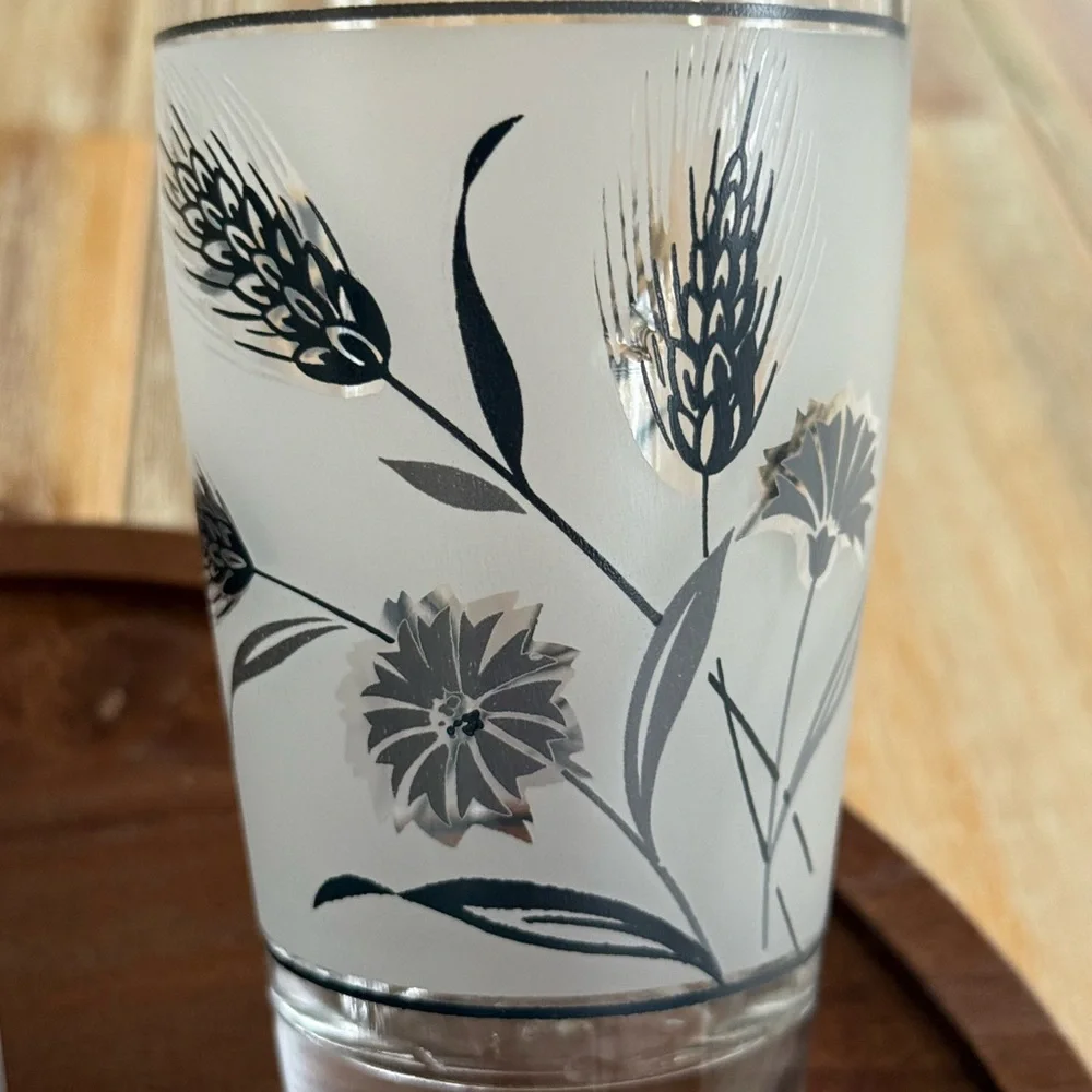 Vintage Libbey Frosted Silver Leaf Wheat Glassware Set of Six 1960s MCM